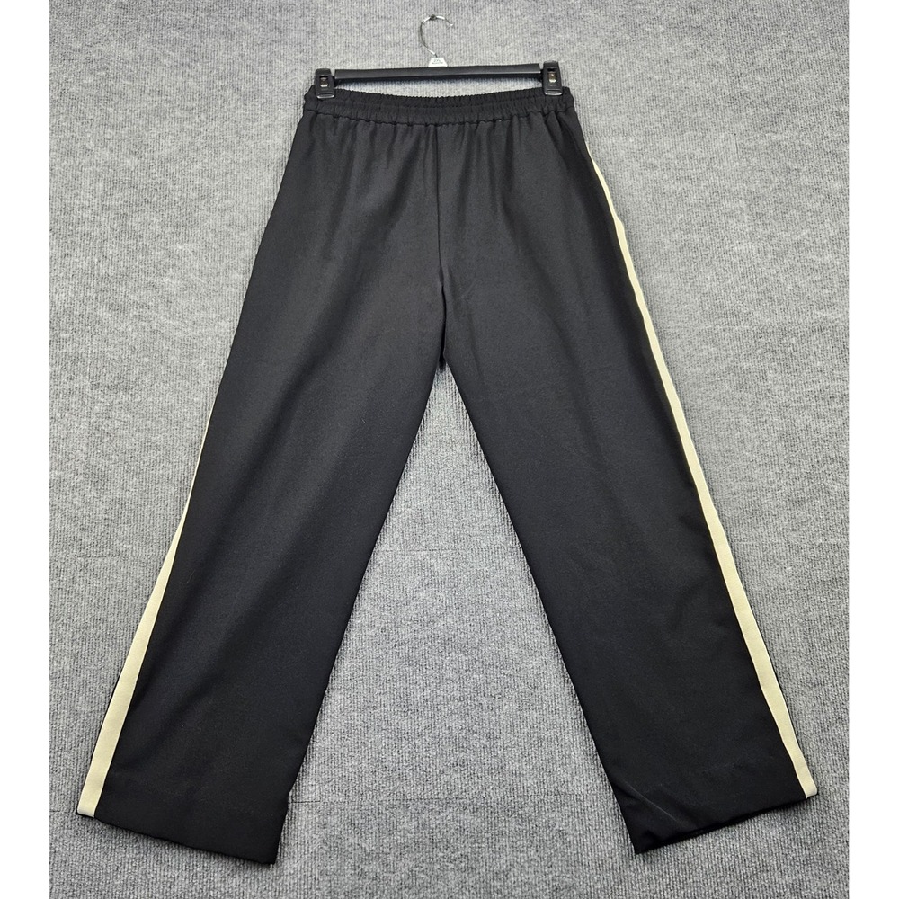 Zara Womens Black Wide Leg Track Pants Cream Side Stripe Drawstring Medium - Picture 2 of 5